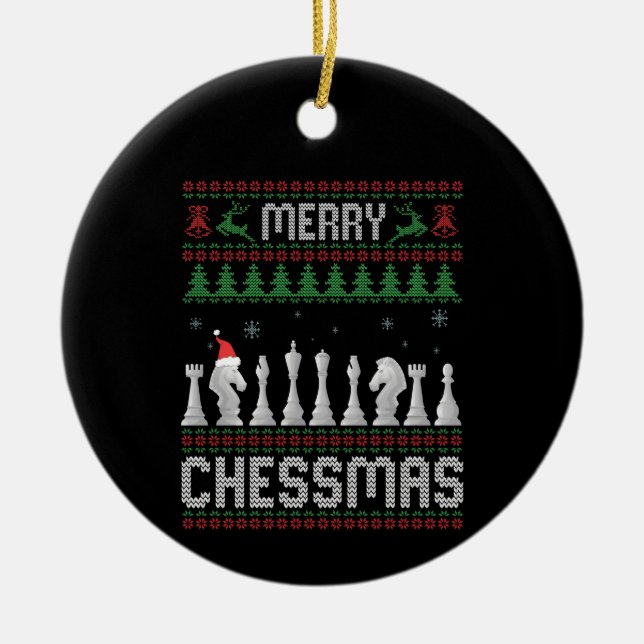 Merry Chessmas Funny Chess christmas Ugly Sweater Ceramic Ornament (Front)
