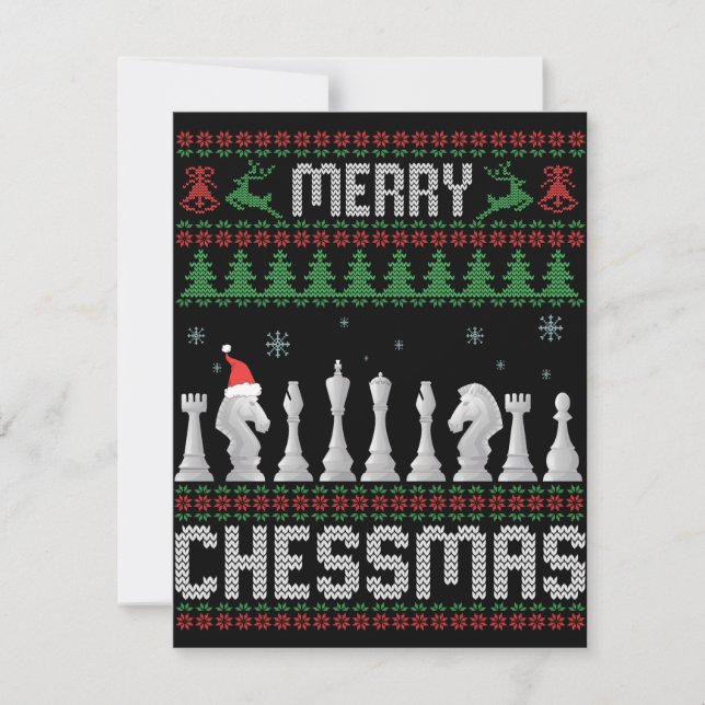 Merry Chessmas Funny Chess christmas Ugly Sweater Note Card (Front)