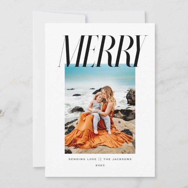 Merry - Chic Modern Christmas Design Holiday Card (Front)