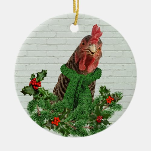 Merry Chickmas Ceramic Ornament