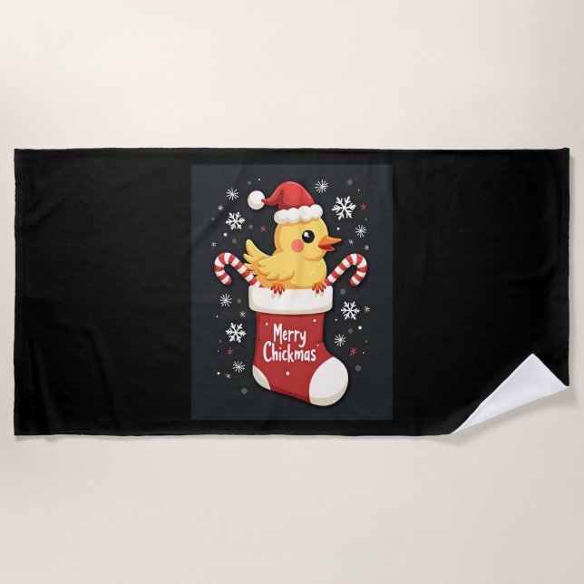 Merry Chickmas Chicken Beach Towel (Front)