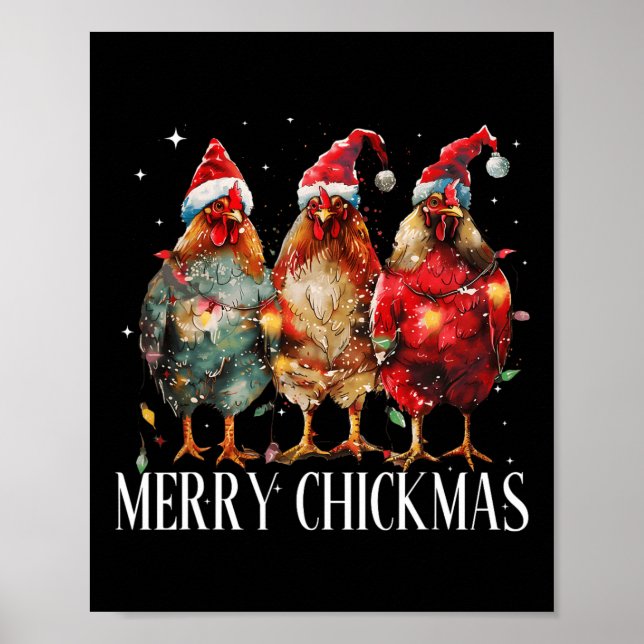 Merry Chickmas Chicken Christmas Lights Santa Hat  Poster (Front)