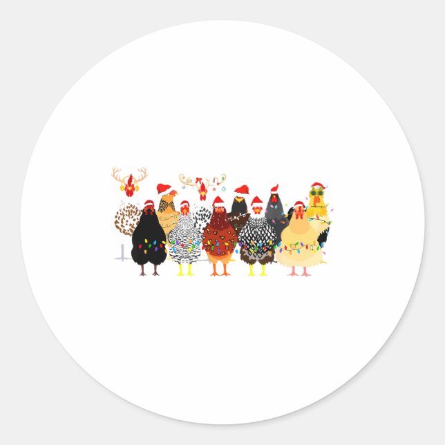 Merry Chickmas Chicken Christmas Ornament Lights S Classic Round Sticker (Front)