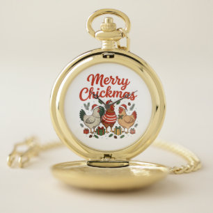 Merry Chickmas Chicken Christmas Pocket Watch