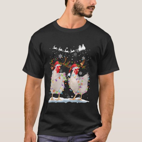 Merry Chickmas Chicken Ornament Lights Santa T_Shirt