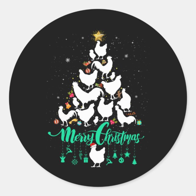 Merry Chickmas Christmas Chicken Tree Fun  Classic Round Sticker (Front)