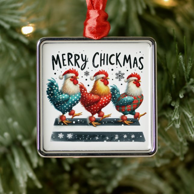 Merry Chickmas Metal Ornament (Tree)