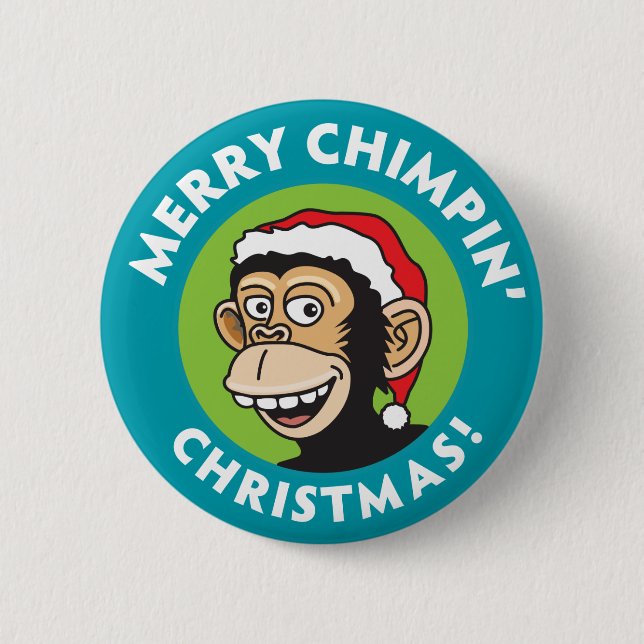 Merry Chimpin' Christmas Pinback Button (Front)