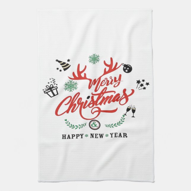 Merry Chirstmas Happy New Year  Kitchen Towel (Vertical)
