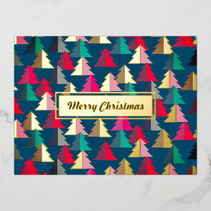 Merry Chirstmas Pine Teal. Personalized. Foil Holiday Postcard