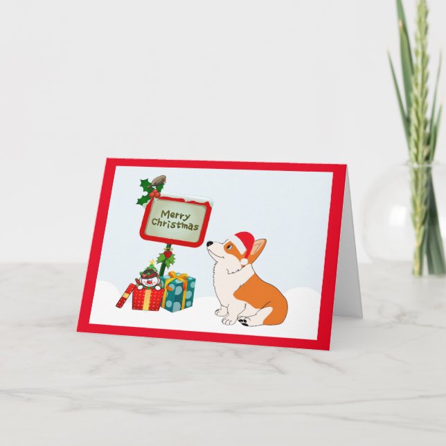Merry Chirstmas Welsh Corgi Cartoon Holiday Card (Front)