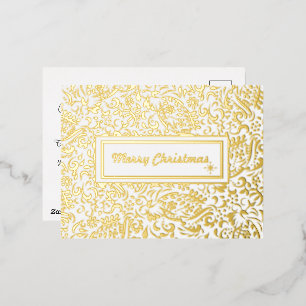 Merry Chirstmas White Personalized.Gold. Foil Holiday Postcard