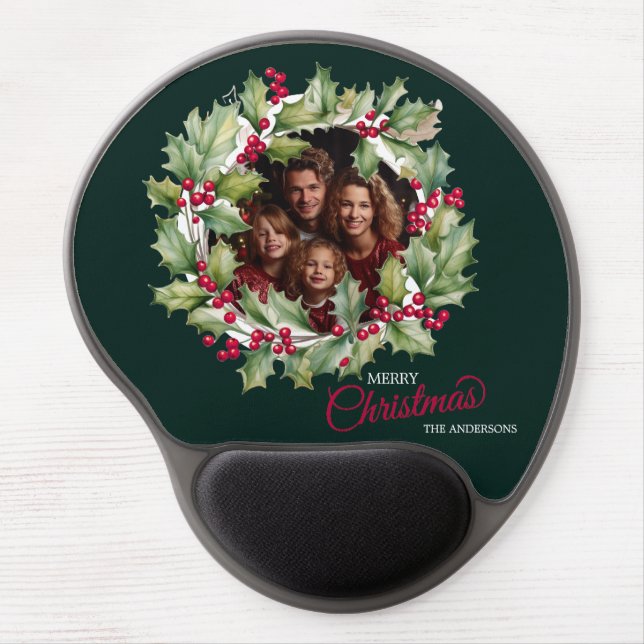 Merry Chistmas Editable Photo Family Gel Mouse Pad (Front)