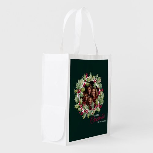 Merry Chistmas Editable Photo Family Grocery Bag