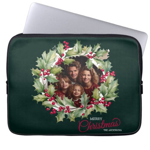 Merry Chistmas Editable Photo Family Laptop Sleeve