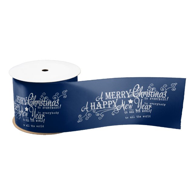 Merry Chistmas Happy New Year Christmas Ribbon (Spool)