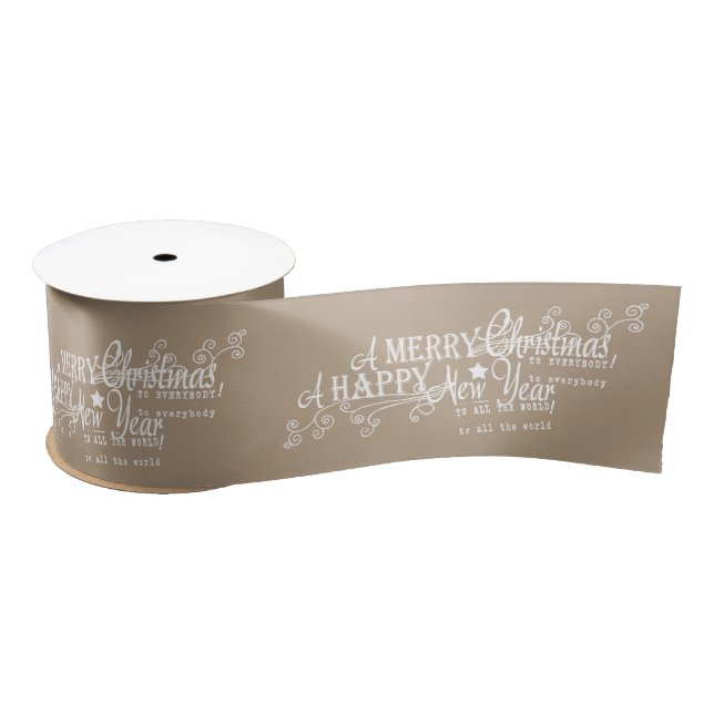 Merry Chistmas Happy New Year Christmas Ribbon (Spool)