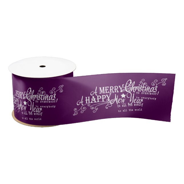 Merry Chistmas Happy New Year Christmas Ribbon (Spool)
