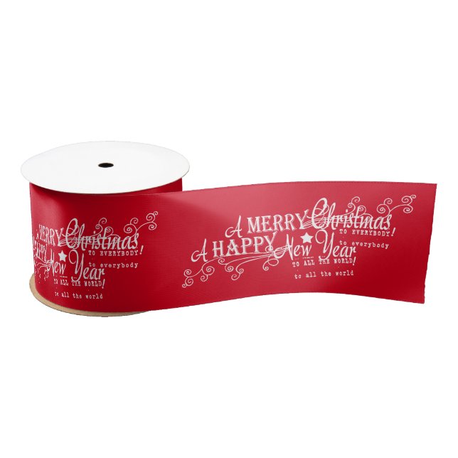 Merry Chistmas Happy New Year Christmas Ribbon (Spool)