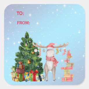 Merry Chris-Moose, Christmas Tree, Holiday Gifts S Square Sticker