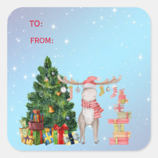 Merry Chris-Moose, Christmas Tree, Holiday Gifts S Square Sticker
