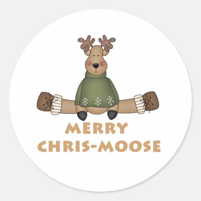 Merry Chris-Moose Classic Round Sticker (Front)
