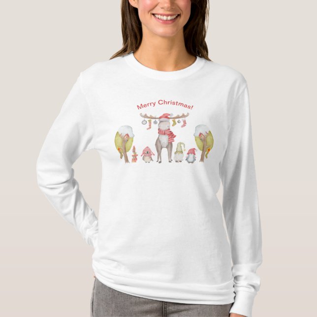 Merry Chris Moose & Friends Holiday Scene T-Shirt (Front)