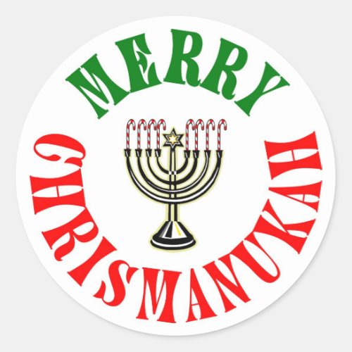 Merry Chrismanukah_ Christmas Chanukah Menorah Classic Round Sticker