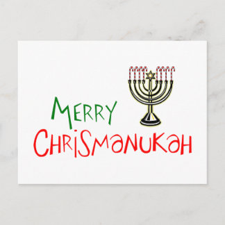 Merry Chrismanukah- Christmas Chanukah Menorah Holiday Postcard