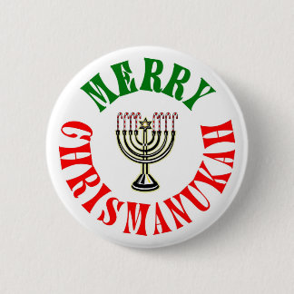 Merry Chrismanukah- Christmas Chanukah Menorah Pinback Button