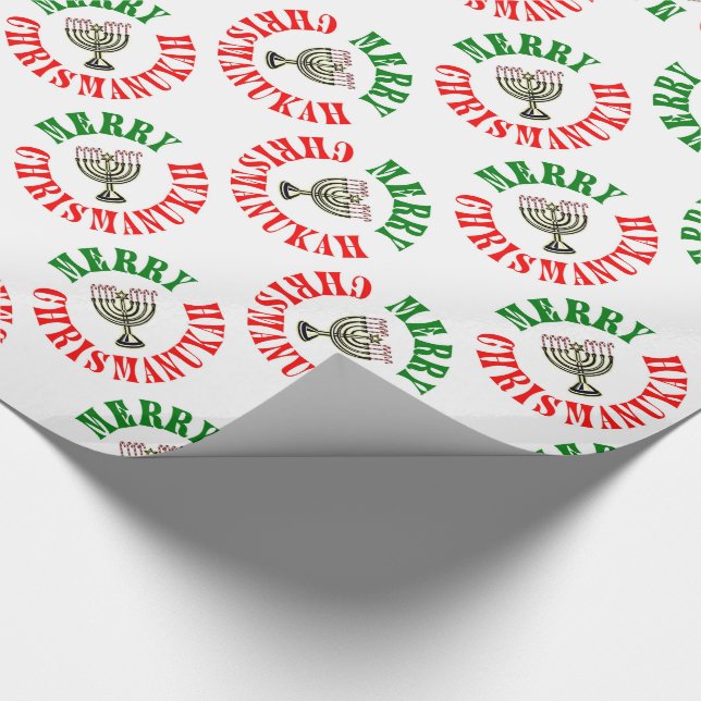 Merry Chrismanukah- Christmas Chanukah Menorah Wrapping Paper (Corner)
