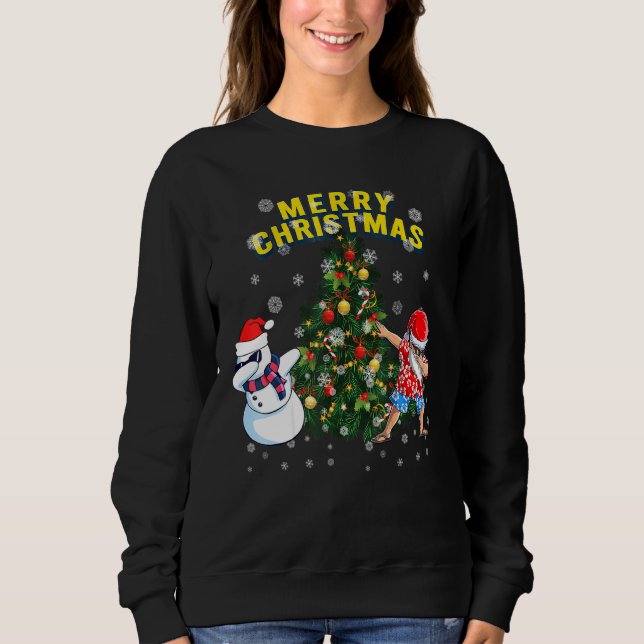 Merry Chrismas Dabbing Santa Tree Snowman Sweatshirt (Front)