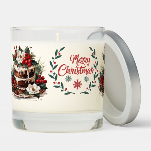 Merry Chrismas In a Wreath Christmas Pudding Scented Candle