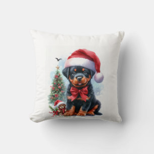 Merry Chrismas my little rottweiler Throw Pillow