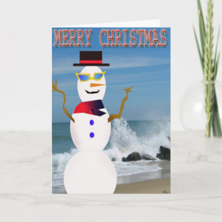 merry chrismas on the beach snowman holiday card