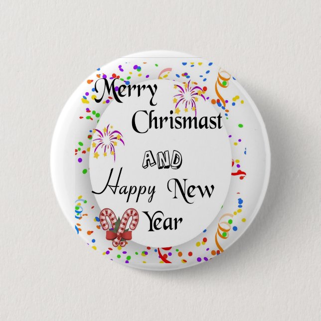 Merry chrismast and happy new year button (Front)