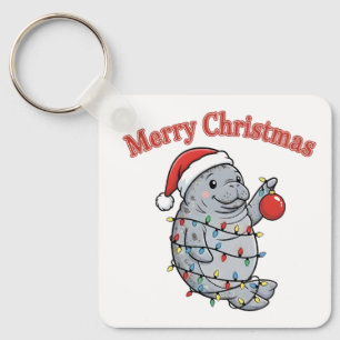 Merry Chrismiss Manatee Cute Chubby Sea Cow Xmas Keychain