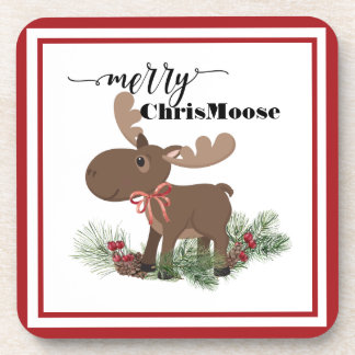 Merry ChrisMoose Beverage Coaster