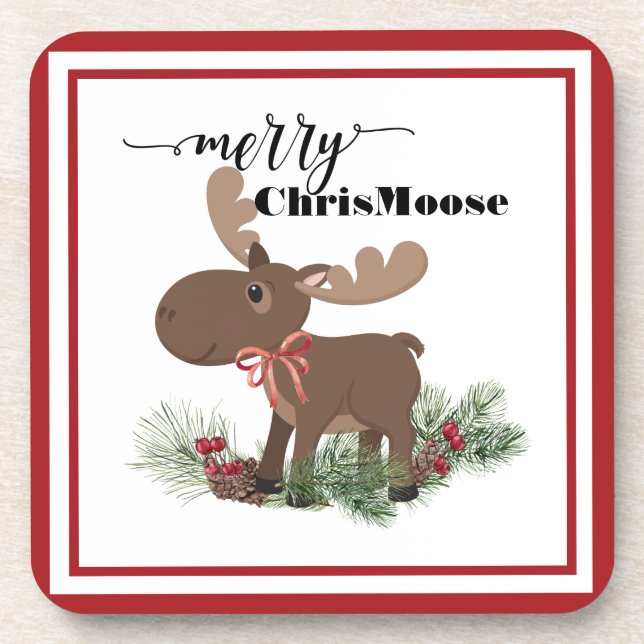 Merry ChrisMoose Beverage Coaster (Front)