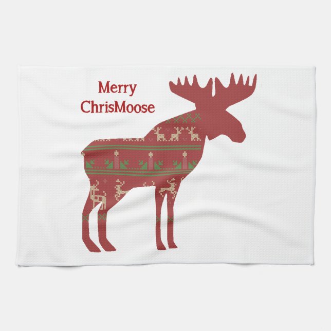 Merry ChrisMoose Funny Christmas Moose Animal Art Towel (Horizontal)