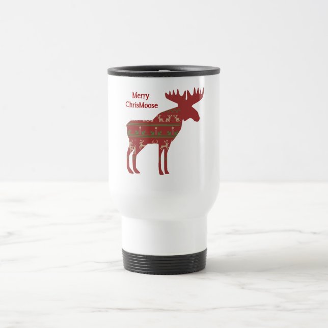 Merry ChrisMoose Funny Christmas Moose Animal Art Travel Mug (Center)