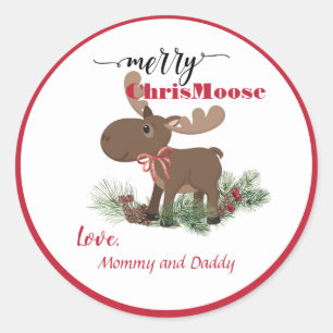 Merry ChrisMoose Personalized Classic Round Sticker