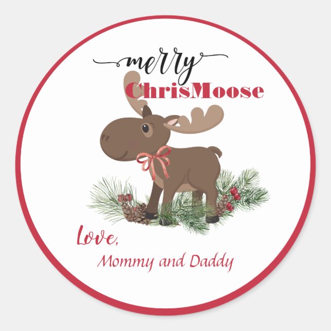 Merry ChrisMoose Personalized Classic Round Sticker (Front)