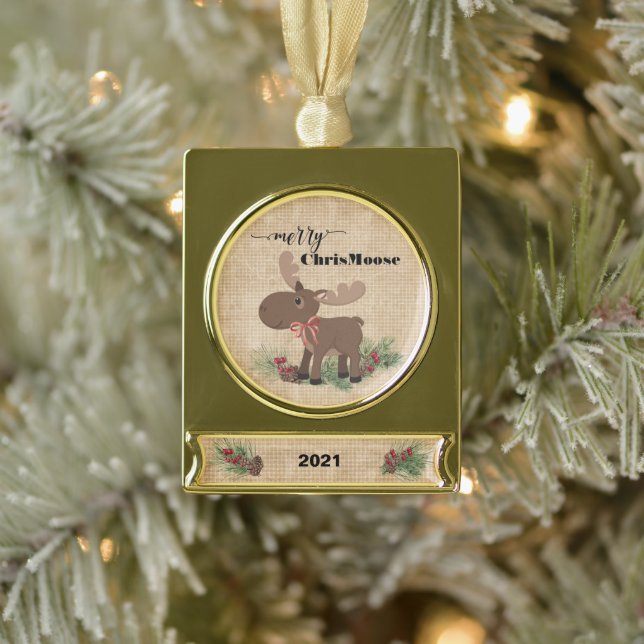 Merry ChrisMoose Rustic Banner Ornament (Tree)