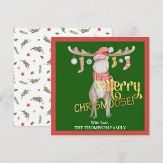 Merry ChrisMoose Watercolor Christmas Card