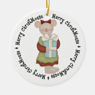 Merry ChrisMouse with Present Ceramic Ornament