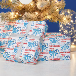 Merry Chrismukkah Cowboy Hat and Menorah  Wrapping Paper