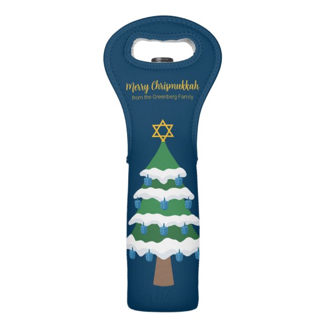 Merry Chrismukkah Cute Hanukkah Christmas Party Wine Bag (Front)