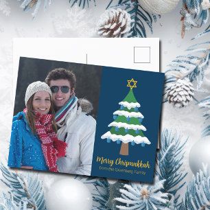 Merry Chrismukkah Cute Hanukkah Christmas Photo Holiday Postcard