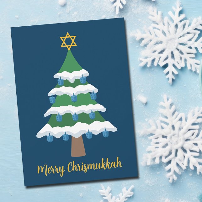 Merry Chrismukkah Cute Hanukkah Christmas Tree Holiday Card (Creator Uploaded)